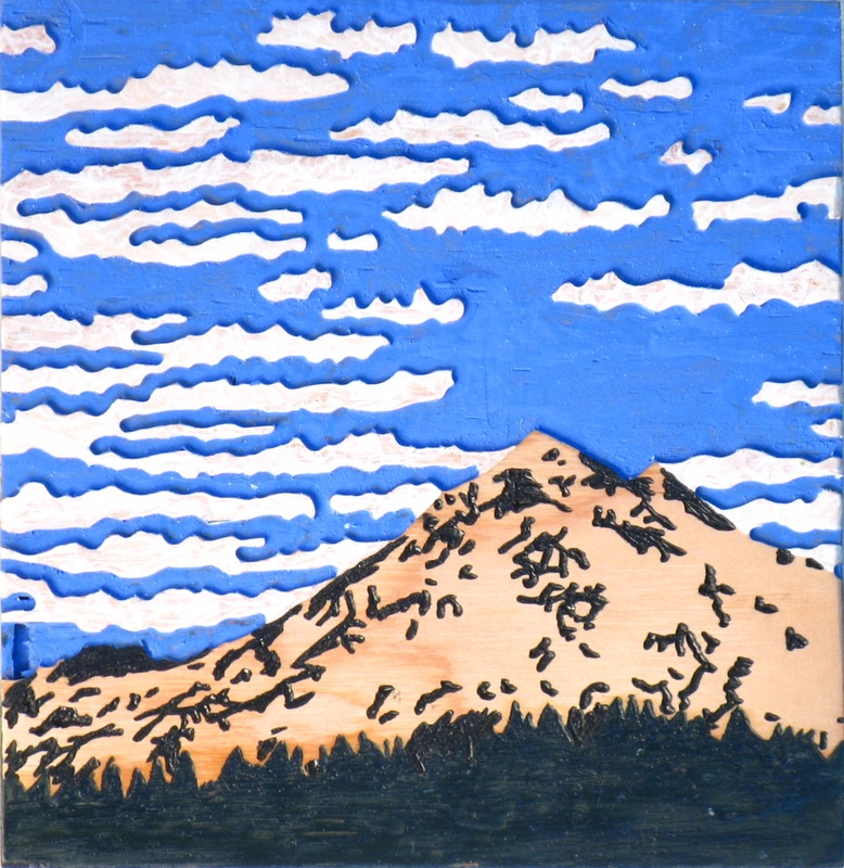 picture of carving entitled Mt Hood on an Impossible Day